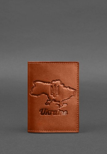 Шкіряна обкладинка для паспорта з мапою України світло-коричневий краст - SvitStyle