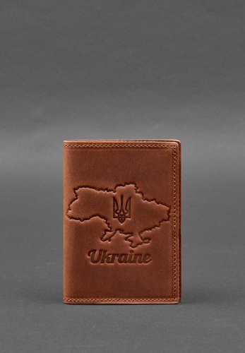 Шкіряна обкладинка для паспорта з мапою України світло-коричневий Crazy Horse - SvitStyle