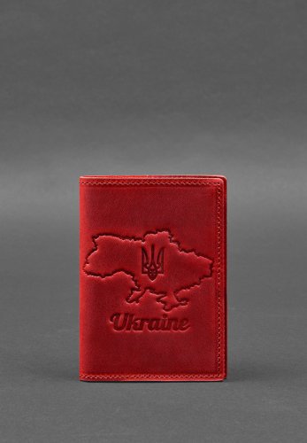 Шкіряна обкладинка для паспорта з мапою України корал Crazy Horse - SvitStyle