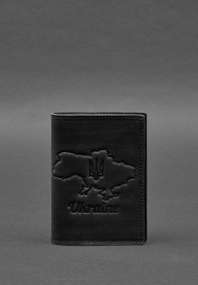 Шкіряна обкладинка для паспорта з мапою України чорний Crazy Horse - 8550419 - SvitStyle