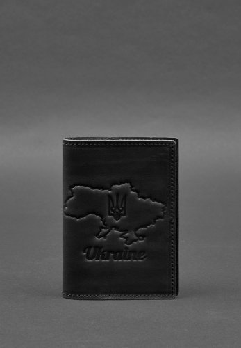 Шкіряна обкладинка для паспорта з мапою України чорний Crazy Horse - SvitStyle