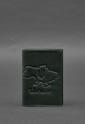 Шкіряна обкладинка для паспорта з мапою України зелений Crazy Horse - 8550420 - SvitStyle