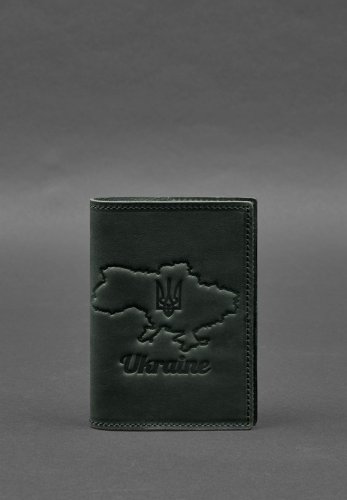 Шкіряна обкладинка для паспорта з мапою України зелений Crazy Horse - SvitStyle