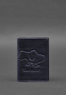 Шкіряна обкладинка для паспорта з мапою України синій Crazy Horse - 8550421 - SvitStyle