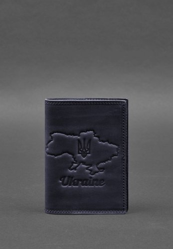 Шкіряна обкладинка для паспорта з мапою України синій Crazy Horse - SvitStyle