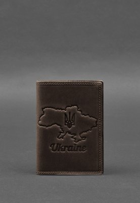 Шкіряна обкладинка для паспорта з мапою України темно-коричневий Crazy Horse - 8550422 - SvitStyle
