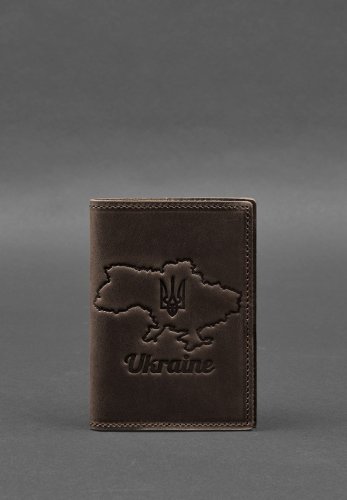 Шкіряна обкладинка для паспорта з мапою України темно-коричневий Crazy Horse - SvitStyle