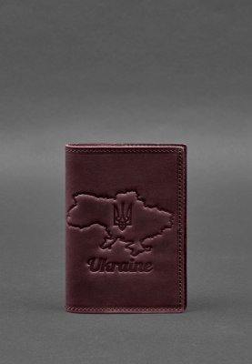 Шкіряна обкладинка для паспорта з мапою України бордовий Crazy Horse - 8550423 - SvitStyle