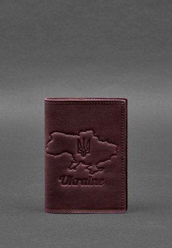 Шкіряна обкладинка для паспорта з мапою України бордовий Crazy Horse - SvitStyle