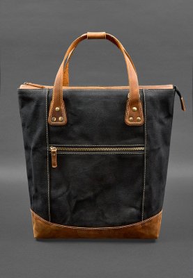Сумка-рюкзак з канвасу та натуральної світло-коричневої шкіри Crazy Horse - 8568816 - SvitStyle
