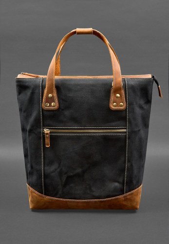 Сумка-рюкзак з канвасу та натуральної світло-коричневої шкіри Crazy Horse - SvitStyle