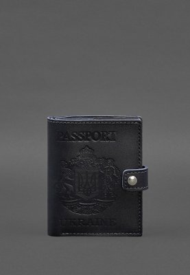 Шкіряна обкладинка-портмоне на паспорт з гербом України 25.0 темно-синя - 8569561 - SvitStyle