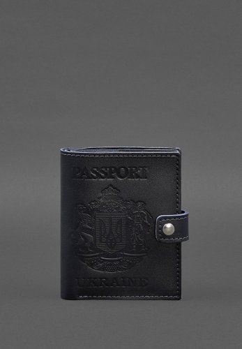 Шкіряна обкладинка-портмоне на паспорт з гербом України 25.0 темно-синя - SvitStyle