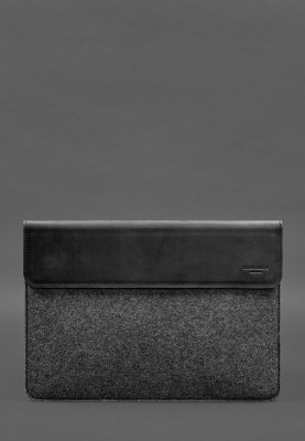 Чохол-конверт із клапаном шкіра+фетр для MacBook 14" Чорний Crazy Horse - 8569680 - SvitStyle