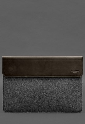 Чохол-конверт із клапаном шкіра+фетр для MacBook 16" Темно-коричневий Crazy Horse - 8569699 - SvitStyle