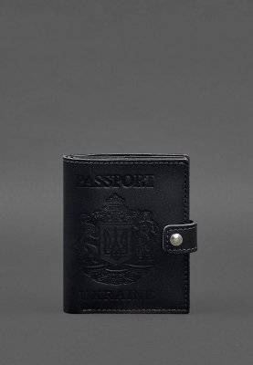 Шкіряна обкладинка-портмоне на паспорт з гербом України 25.0 Чорна - 8569703 - SvitStyle