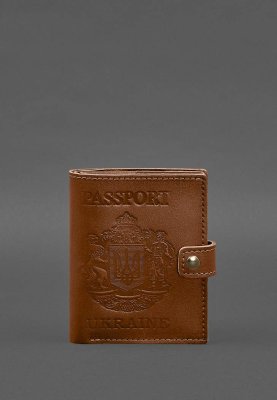 Шкіряна обкладинка-портмоне на паспорт з гербом України 25.0 Світло-коричнева - 8569704 - SvitStyle