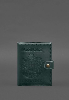 Шкіряна обкладинка-портмоне на паспорт з гербом України 25.0 Зелена - 8569705 - SvitStyle