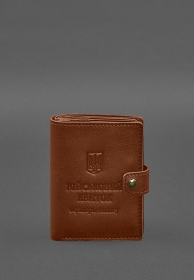 Шкіряна обкладинка-портмоне для військового квитка офіцера запасу (вузький документ) Світло-коричнева - 8577494 - SvitStyle