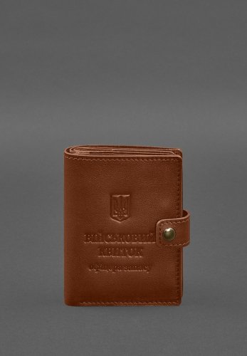 Шкіряна обкладинка-портмоне для військового квитка офіцера запасу (вузький документ) Світло-коричнева - SvitStyle