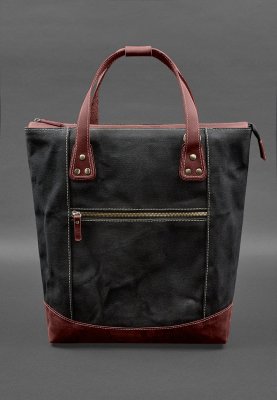 Сумка-рюкзак з канвасу та натуральної бордової шкіри Crazy Horse - 8577509 - SvitStyle