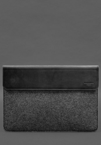 Чохол-конверт із клапаном шкіра+фетр для MacBook 16 Чорний Crazy Horse - SvitStyle
