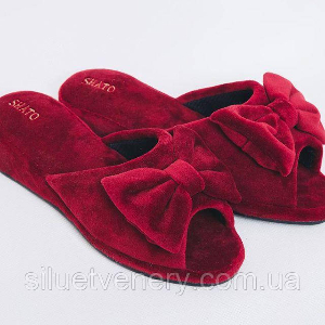 Тапочки женские велюровые для дома Shato бордовый, открытый носок - 8588801 - SvitStyle