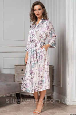 Длинный женский домашний шелковый халат с поясом длинный рукав Miracle 3549 Mia-Amore - 8589066 - SvitStyle