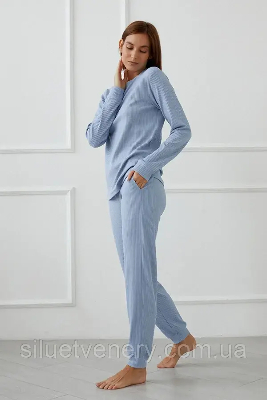 Женский домашний комплект брюки кофта Valery голубой - 8589196 - SvitStyle