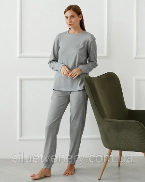 Пижама брюки кофта длинный рукав домашний трикотажный костюм Paula Серый - 8589198 - SvitStyle