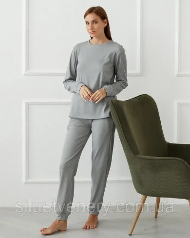 Пижама брюки кофта длинный рукав домашний трикотажный костюм Paula Серый - SvitStyle