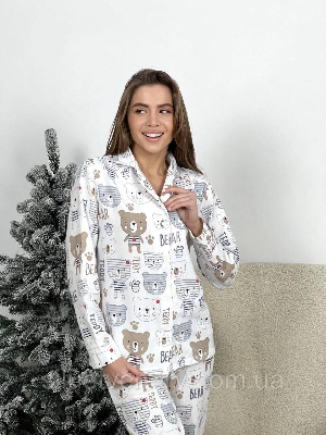 Жіноча піжама домашній костюм з ведмедиками Teddy COSY штани+сорочка біла M - 8589400 - SvitStyle