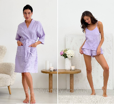 Жіночий комплект халат піжама з мусліну в упаковці COSY лавандовий M - SvitStyle