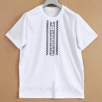 Белая женская футболка вышиванка орнамент Тризуб рукав короткий - SvitStyle