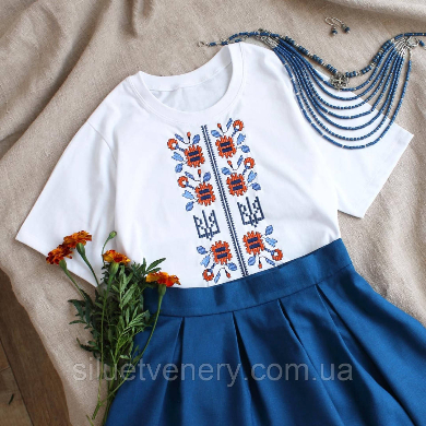 Белая женская футболка вышиванка Chornobrivci короткий рукав/ Авторская вышивка - SvitStyle