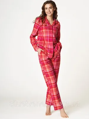 Фланелевая женская пижама с брюками на пуговицах зимняя Key LNS 433 Польша - 8592687 - SvitStyle