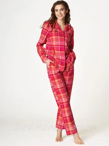 Фланелевая женская пижама с брюками на пуговицах зимняя Key LNS 433 Польша - SvitStyle