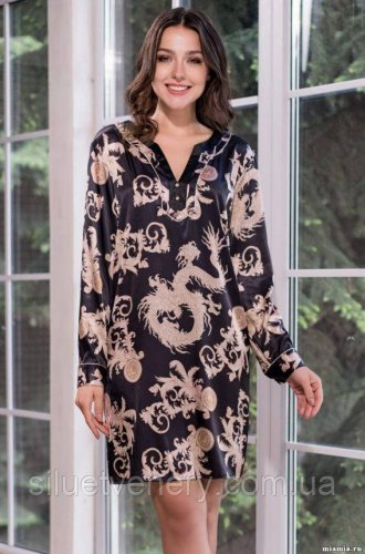 Туника платье домашнее Версаче Голд Бархатистый черный, нежный кремовый и сияющий золотой 9929 Mia-Mella - SvitStyle