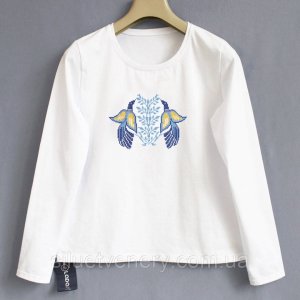 Белая женская футболка вышиванка "Ptashka" длинный рукав / Авторская вышивка - 8592958 - SvitStyle
