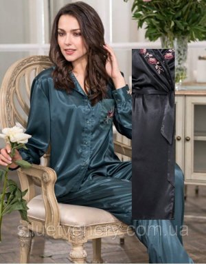 Пижама черная женская шелковая с штанами и рубашкой на пуговицах  Mia-Amore Валенсия Valensia 3266 - 8593096 - SvitStyle