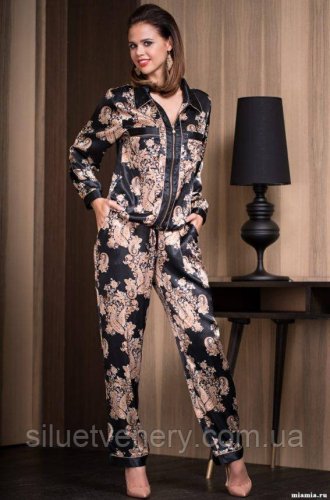 Пижама шелковая с брюками Голден Флауер 3306 Mia-Amore - SvitStyle