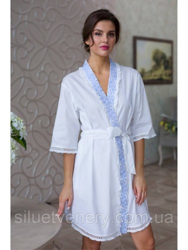 Домашний женский халат белый Хелен 16193 L - SvitStyle
