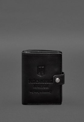 Шкіряна обкладинка-портмоне для військового квитка офіцера запасу (вузький документ) Чорна - 8600025 - SvitStyle
