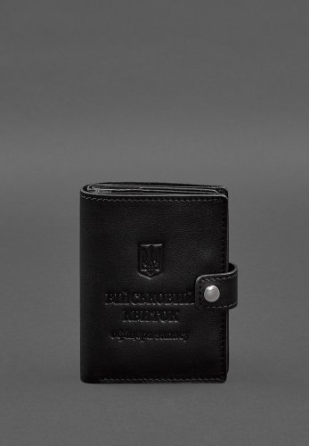 Шкіряна обкладинка-портмоне для військового квитка офіцера запасу (вузький документ) Чорна - SvitStyle