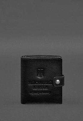 Шкіряна обкладинка-портмоне для військового квитка офіцера запасу (широкий документ) Чорна - 8600026 - SvitStyle