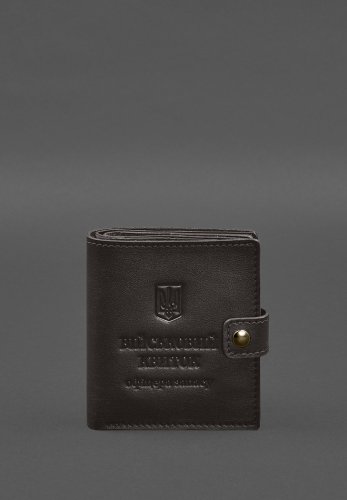 Шкіряна обкладинка-портмоне для військового квитка офіцера запасу (широкий документ) Темно-коричневий - SvitStyle