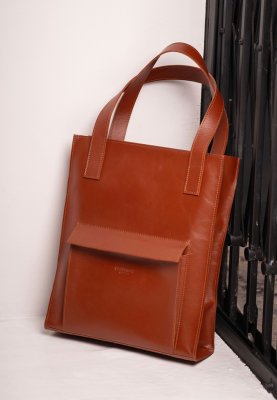 Шкіряна жіноча сумка шоппер Бетсі з кишенею світло-коричнева Краст - 8600034 - SvitStyle