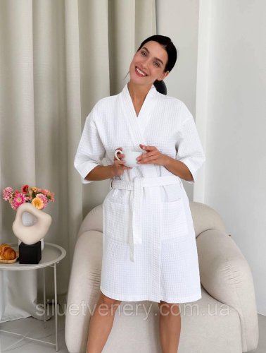 Білий жіночий халат банний з 100% бавовни Cosy M - SvitStyle