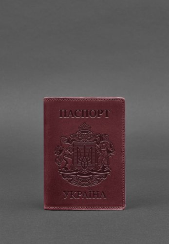 Шкіряна обкладинка для паспорта з українським гербом бордова - SvitStyle