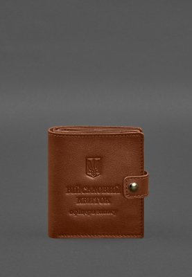 Шкіряна обкладинка-портмоне для військового квитка офіцера запасу (широкий документ) Світло-коричневий - SvitStyle